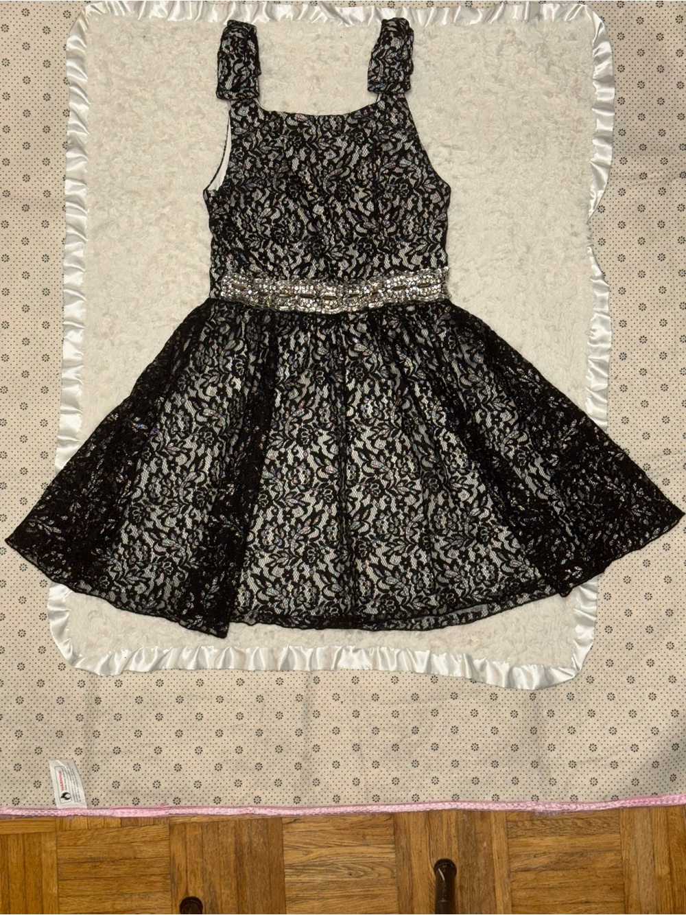 Black Lace Fit & Flare Party Dress with Jeweled Waistband | Size S